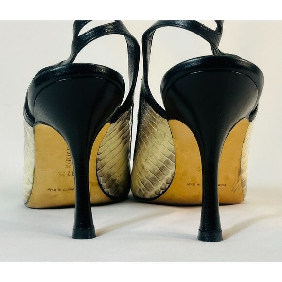Manolo Blahnik Snakeskin Heels Black Ivory Gray EU 37 1/2/US 7 EUC Strappy - Picture 4 of 13